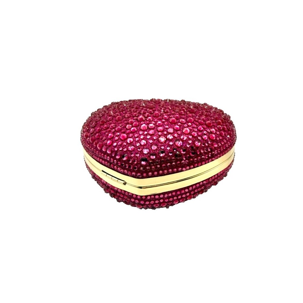 Women's Hot Pink Rhinestone Heart Clutch Bag Formal Evening Cocktail Purse NEW - Picture 5 of 14